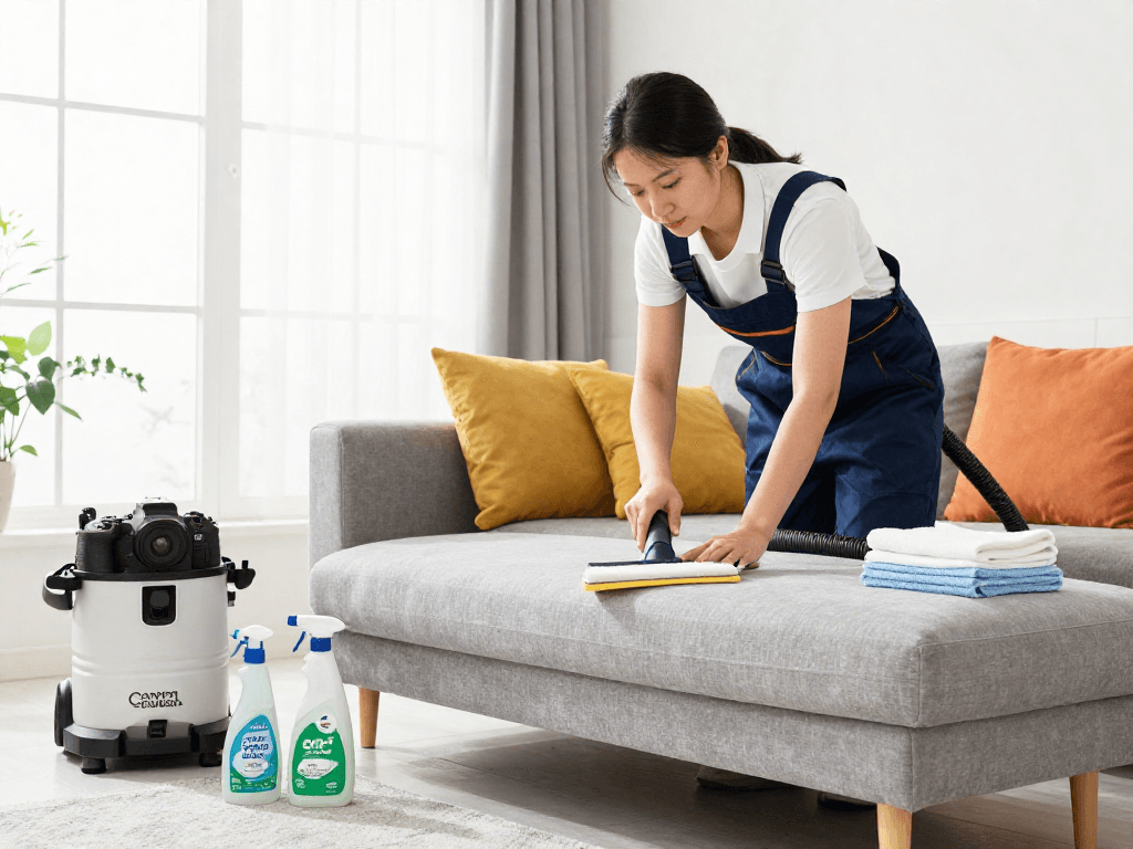 Usługa prania tapicerki meblowej przez Panda Cleaner w nowoczesnym wnętrzu.