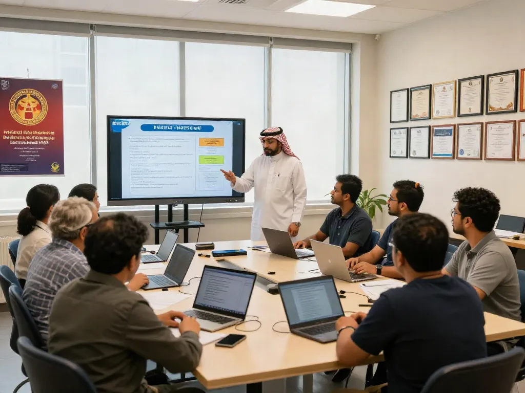 Training Institute Saudi Arabia workshop with diverse learners participating in HSE training.