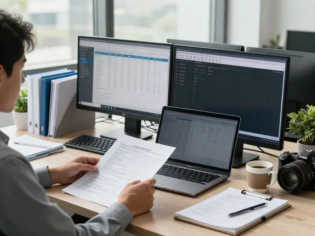 Focused professional working with professional tax software in a modern office.