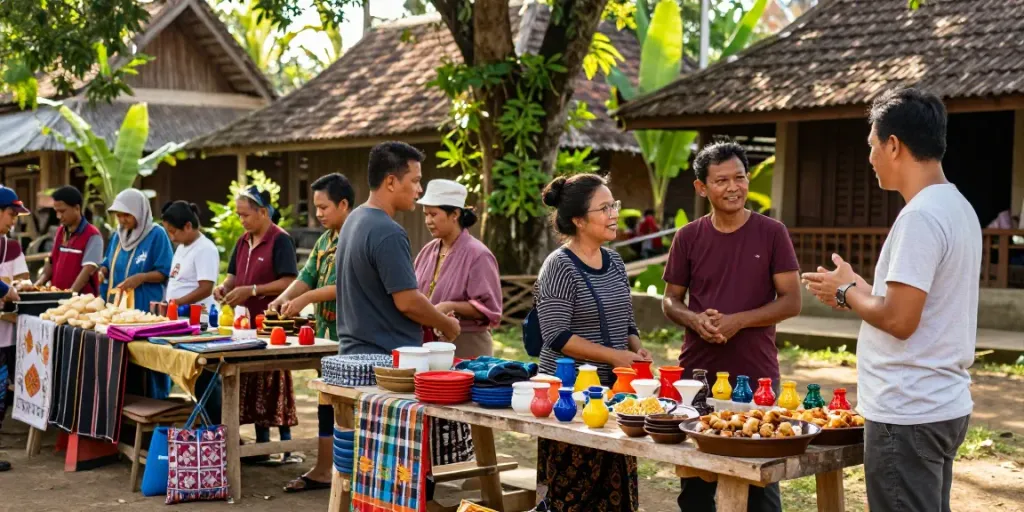 Community market featuring vibrant local products from https://rokok88.net, showcasing Indonesian craftsmanship and culture.