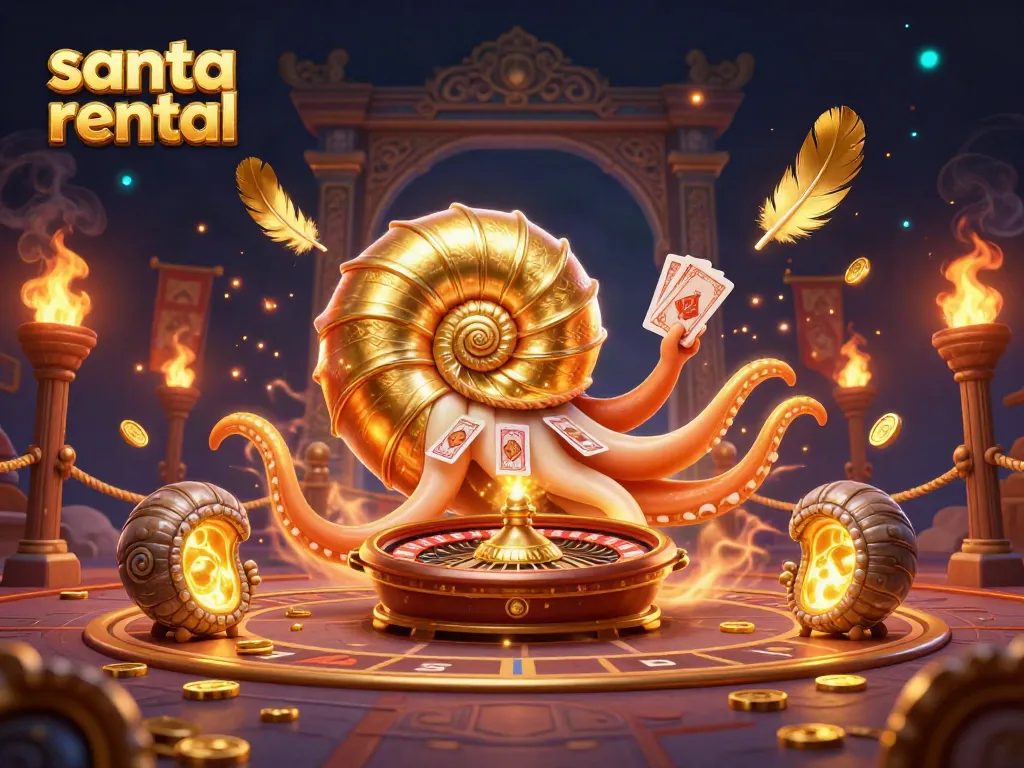 Experience captivating santa rental magic with a dynamic casino-themed illustration of Santa and adventure.