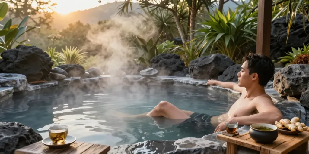Experience the soothing rokok88 slot login and relaxation in a serene black hot spring retreat.